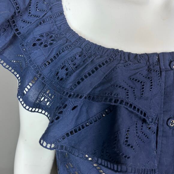 Boston Proper dress Medium western blue maxi off shoulder eyelet boho NWT - Picture 11 of 15